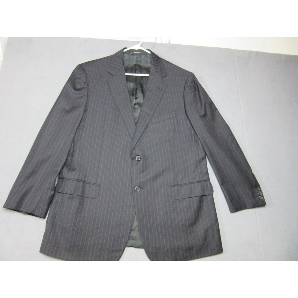 Ermenegildo Zegna Suit Jacket Blazer Mens 58 XL Black Trofeo Pinstripe Fine Wool